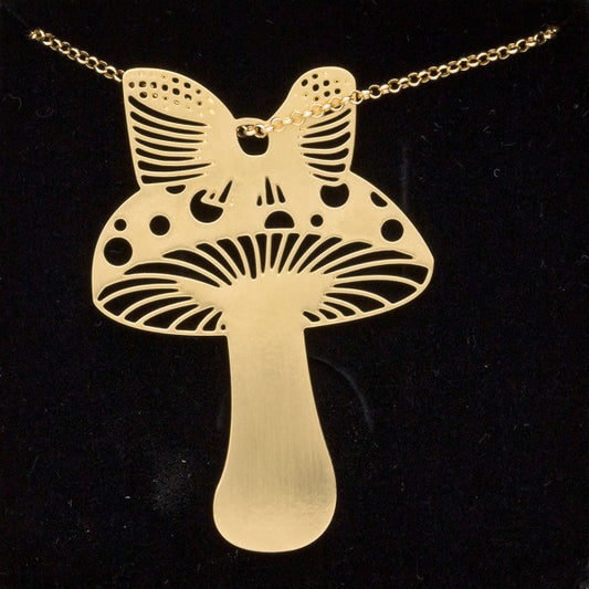 Necklace brass jewelry mushroom ribbon